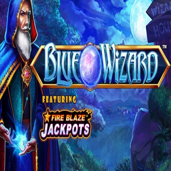 Blue Wizard Fire Blaze Jackpots online game logo by Rarestone Gaming on pipersspin.com