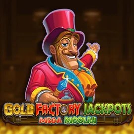 Gold Factory Jackpots Mega Moolah slot logo by Aurum Signature Studios at PiperSpin Casino